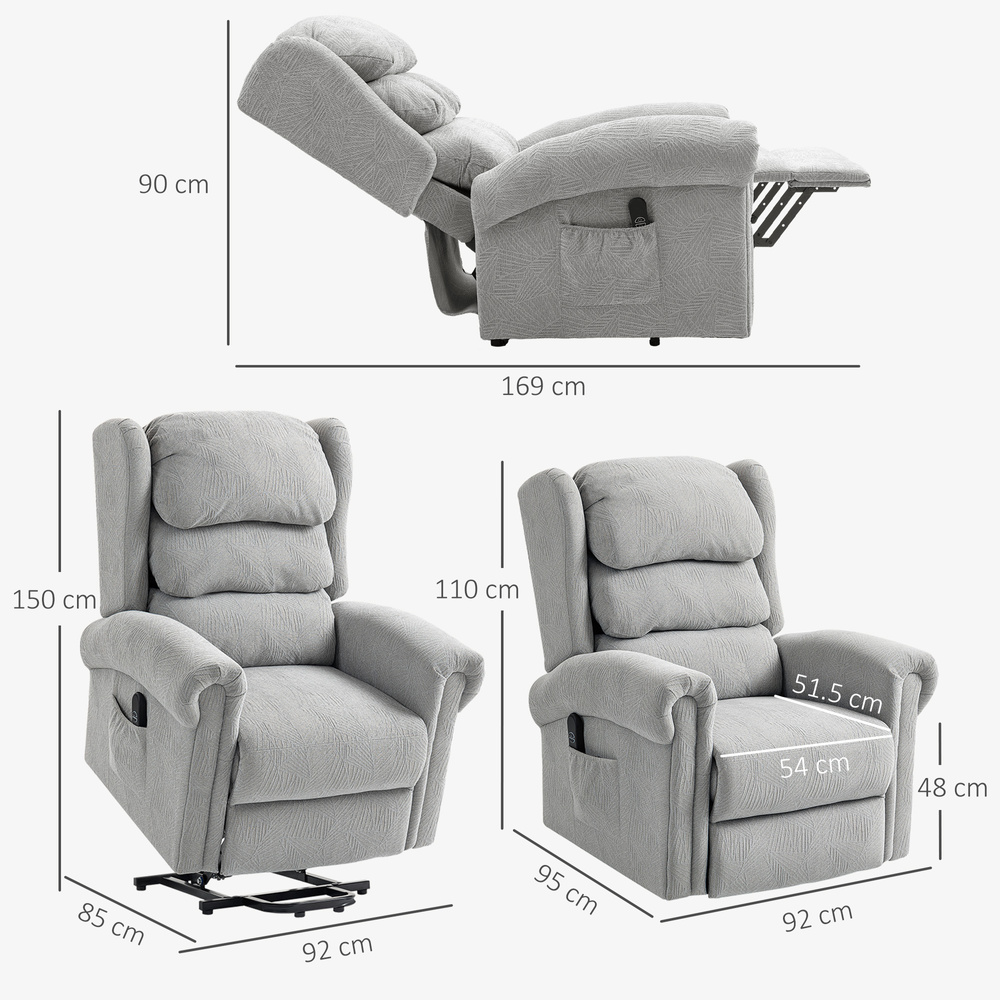 HOMCOM Velvet-Feel Electric Riser Recliner Chair - Grey
