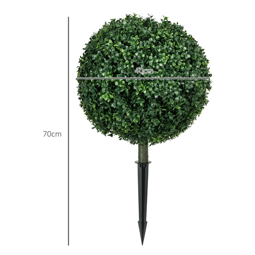 HOMCOM Artificial Boxwood Trees w/ Ground Stake, Set of 2 Ball Shaped Topiary Trees for Home Office & Living Room, UV Resistant