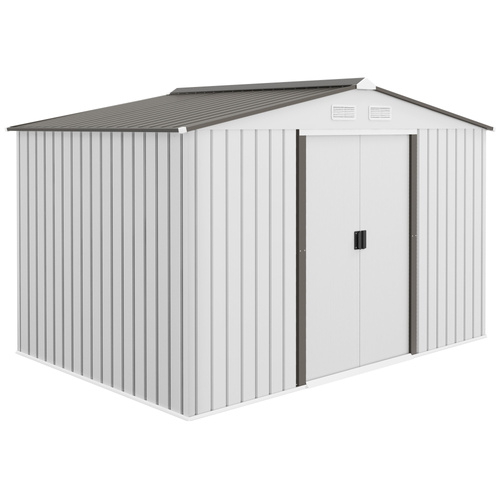 Outsunny Metal Bike Shed, Mobility Scooter Shed House with Foundation Kit, Ventilation, Doors, 9 x 6FT, Silver
