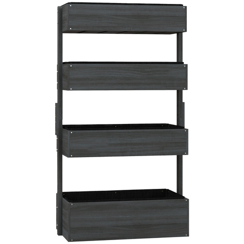 Outsunny Four-Tier Basket Wooden Plant Stand - Grey