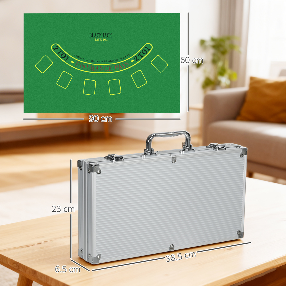 SPORTNOW 300-Piece Poker Chips Set, Poker Set with Mat, Chips, Two Card Decks, Dealer, Five Dices