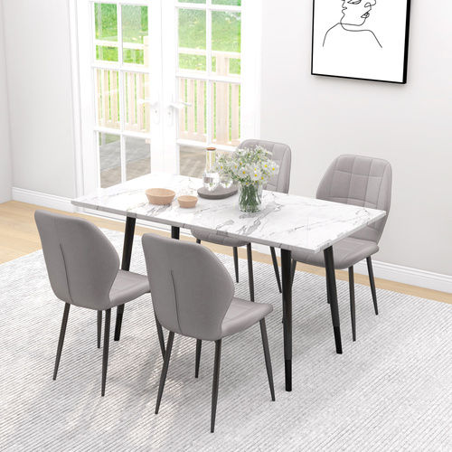 HOMCOM Set of Four Flannel Relaxed Tub Dining Chairs - Light Grey