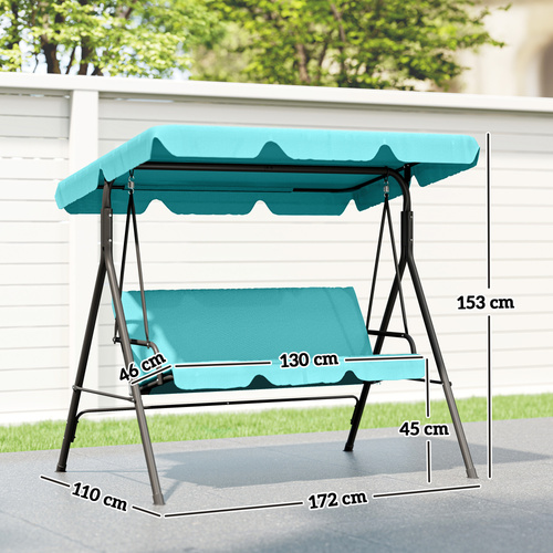 Outsunny Three-Seater Garden Swing Chair, with Adjustable Canopy - Blue
