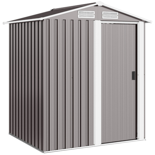 Outsunny Garden Metal Tool Storage Shed with Sliding Door, Sloped Roof and Foundation Kit, 152 x 132 x 188cm, Grey