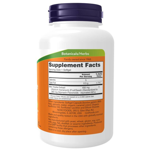 Now Foods Milk Thistle Extract 450mg Extra Strength Milk Thistle 120 Capsules