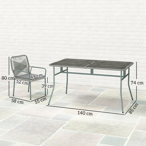 Outsunny Five-Piece PE Rattan Garden Dining Set with Cushions & Stackable Chairs - Light Grey