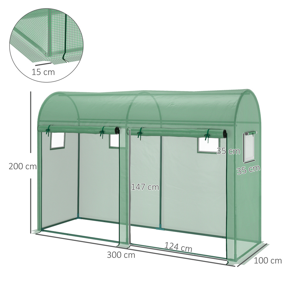 Outsunny Walk-in Greenhouse, Tomato Greenhouse with Double Doors & 4 Windows, Garden Plant Growth Green House with PE Cover, Steel Frame, Green, 3 x 1 x 2 m