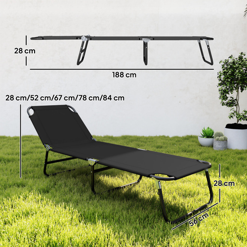 Outsunny Foldable Sun Lounger with 5-Position Adjustable Backrest, Outdoor Portable Recliner Chaise Lounge Chair with Breathable Mesh Fabric, Black
