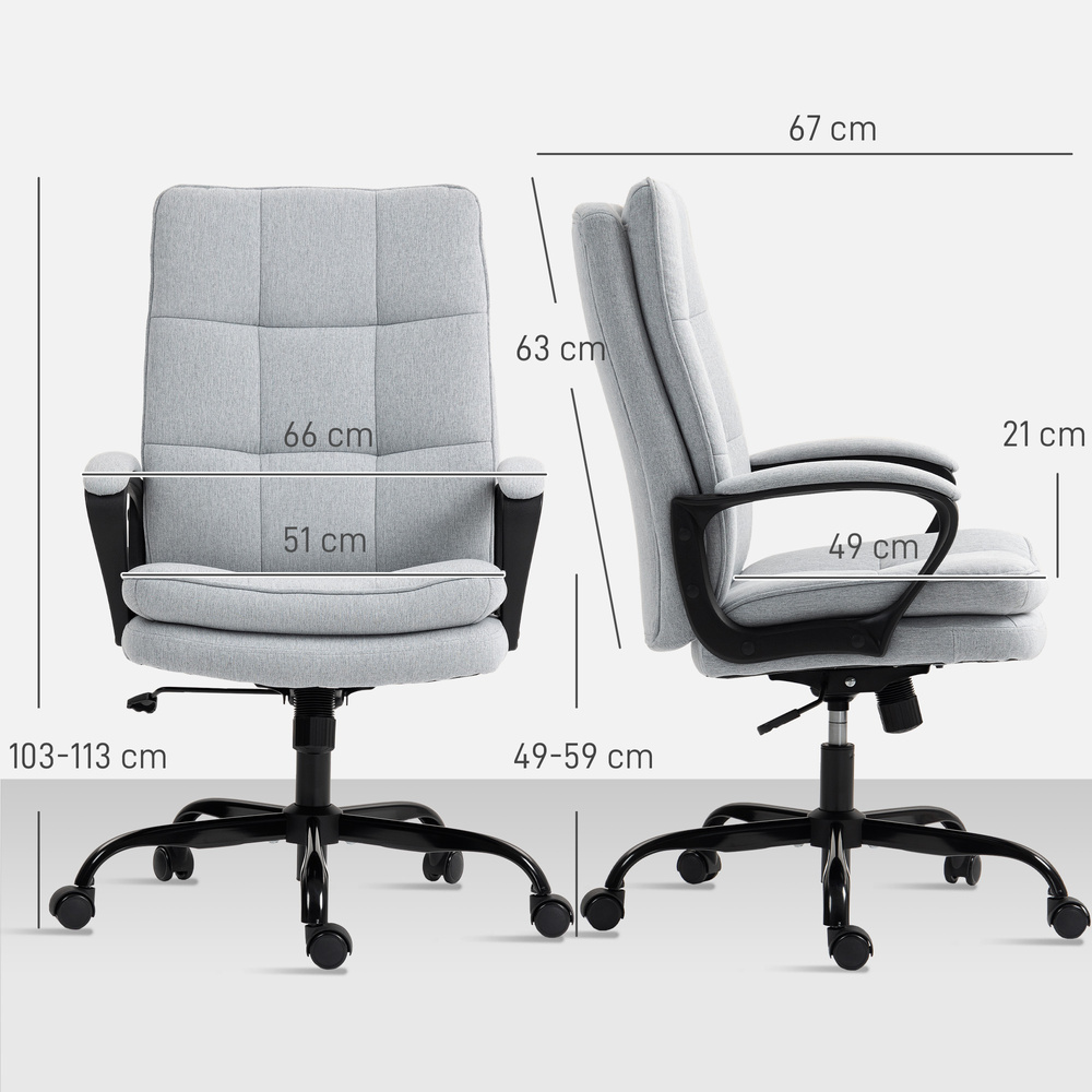 HOMCOM Double Padded Linen-Look Office Chair - Light Grey