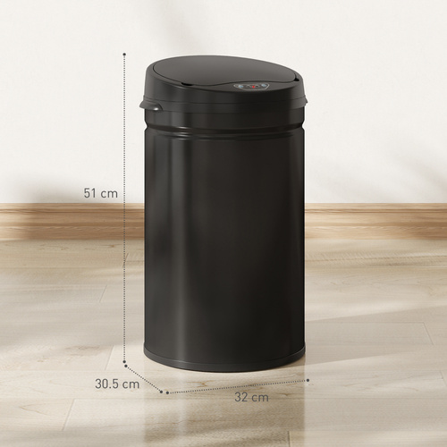 HOMCOM 30L Stainless Steel Sensor Bin - Black