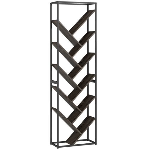 HOMCOM 10 Shelf Industrial-Style Bookshelf - Black/Grey