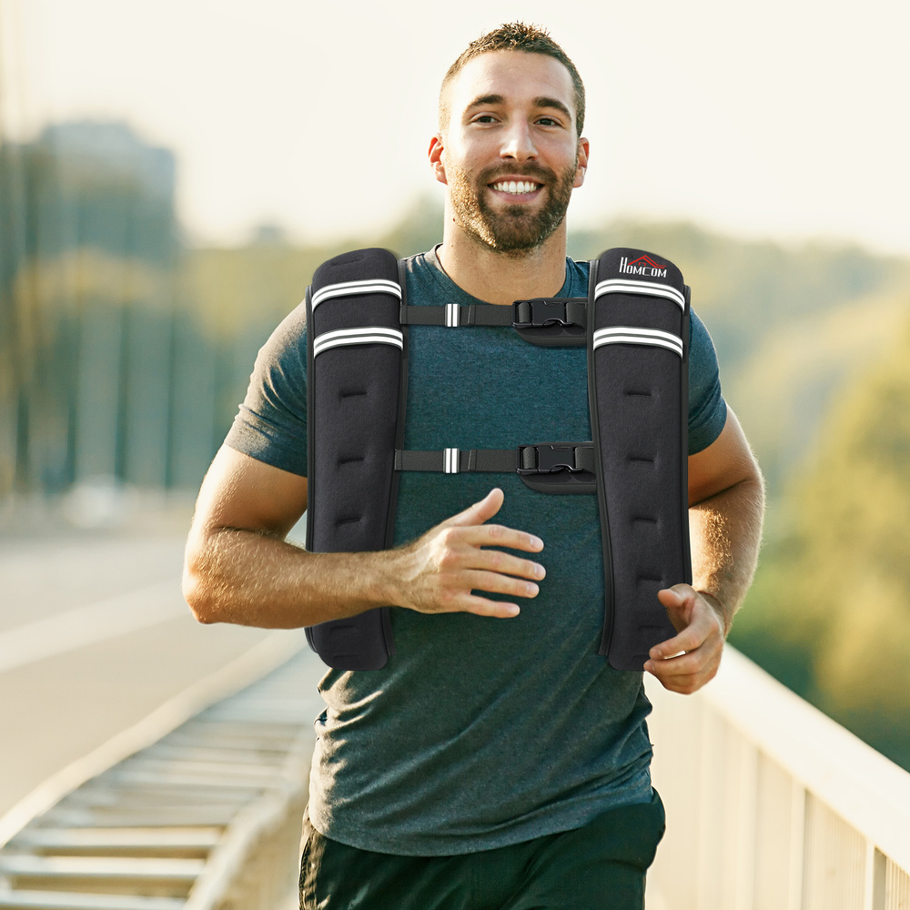 HOMCOM 10KG Weighted Vest, Running Weight Vest with Adjustable Strap, Convenient Pocket and Reflective Strips for Men and Women