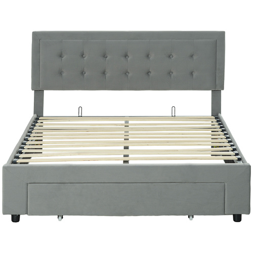 HOMCOM Double Size Ottoman Bed Frame 140W x 193.5D x 95Hcm with Front Drawer - Grey