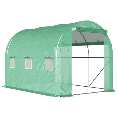 Outsunny 296 x 196cm Steel Frame Polytunnel Greenhouse - Green