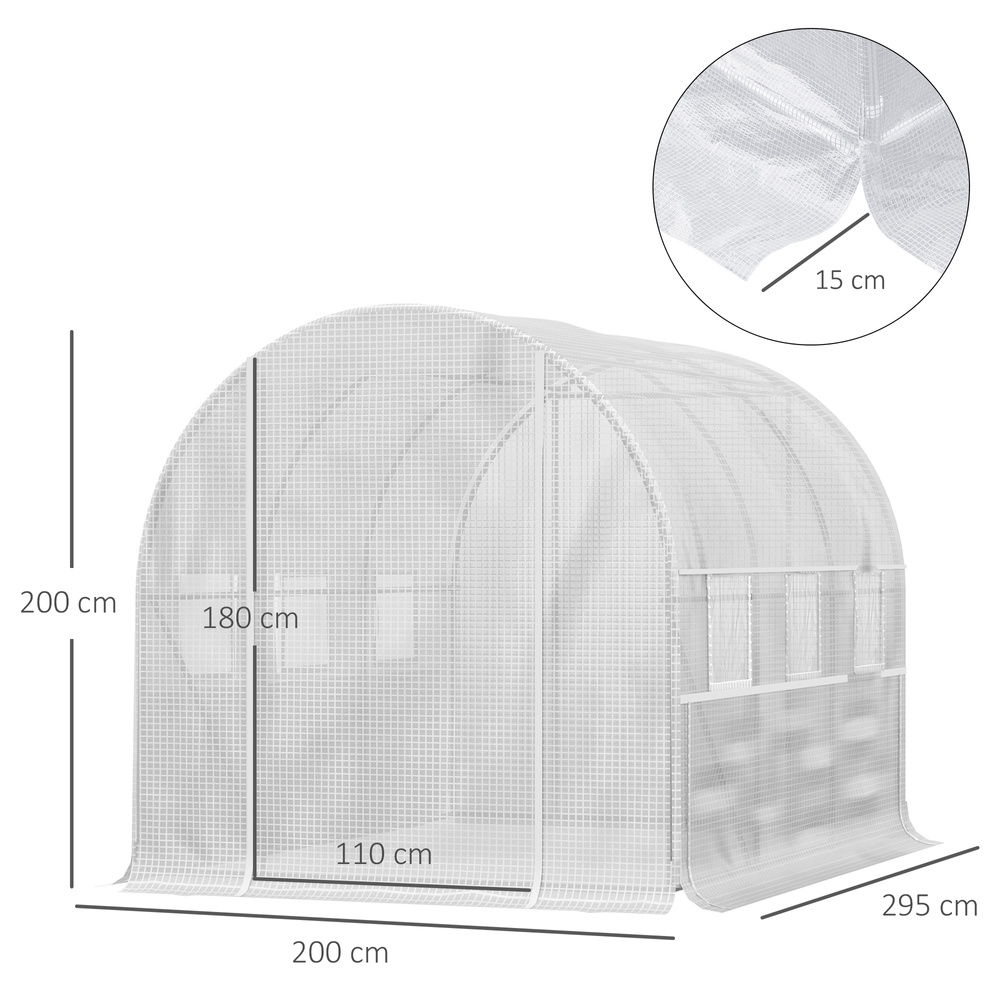 Outsunny Walk-in Polytunnel Greenhouse Green House with Roll-up Sidewalls, UV-resistant PE Cover, 3 x 2 x 2m, White