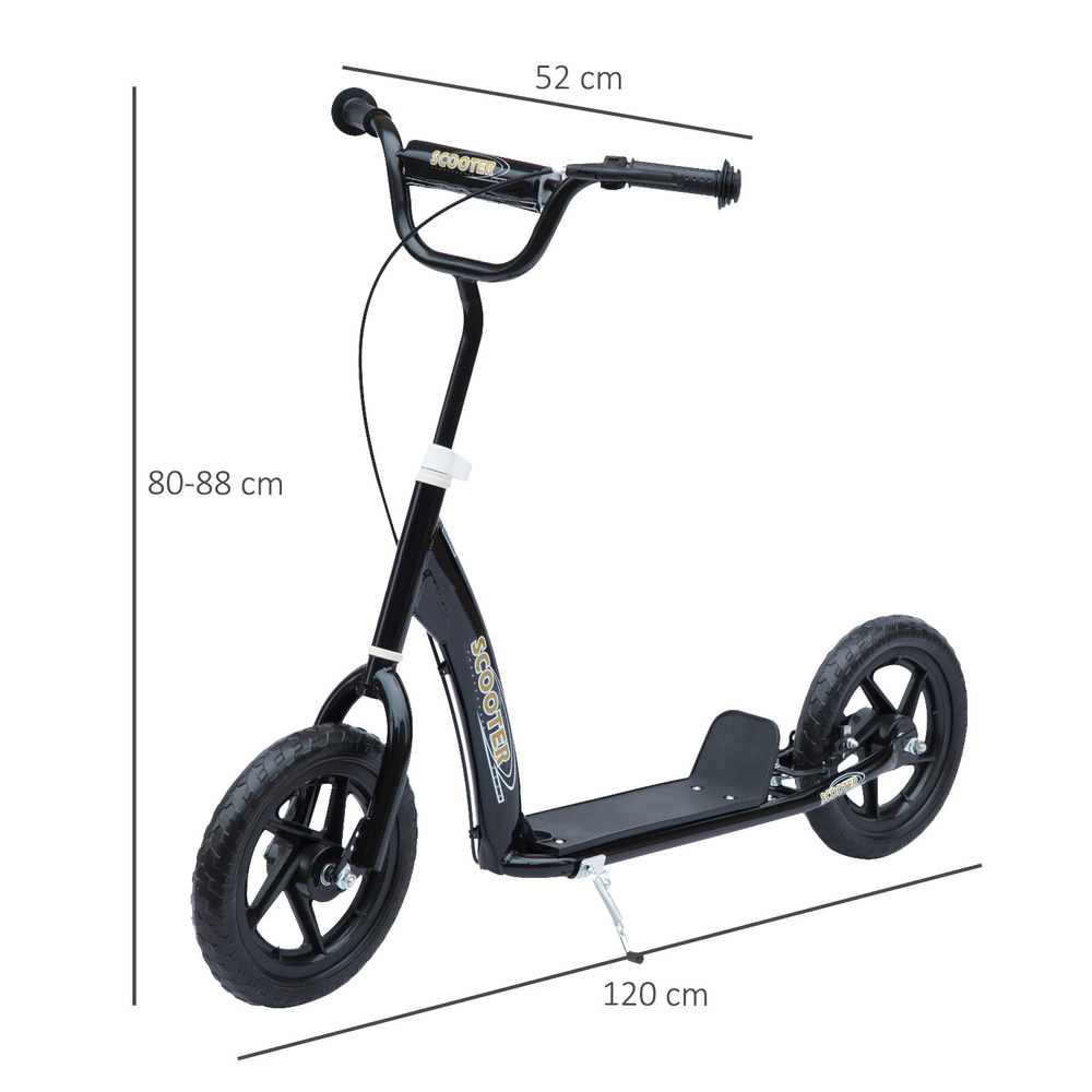 HOMCOM Kids Scooter Kick Scooter, with 12" EVA Tyres, Rear Brake, Big Wheels Scooter for 5-12 Years , Black