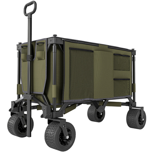 Outsunny Folding Garden Trolley, Cargo Traile on Wheels, Collapsible Camping Trolley, Outdoor Utility Wagon with Steel Frame and Oxford Fabric, Green