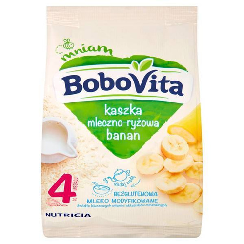 BoboVita Bezglutenowa Kaszka Mleczno Ryżowa o Smaku Bananów po 4 Miesiącu 230g