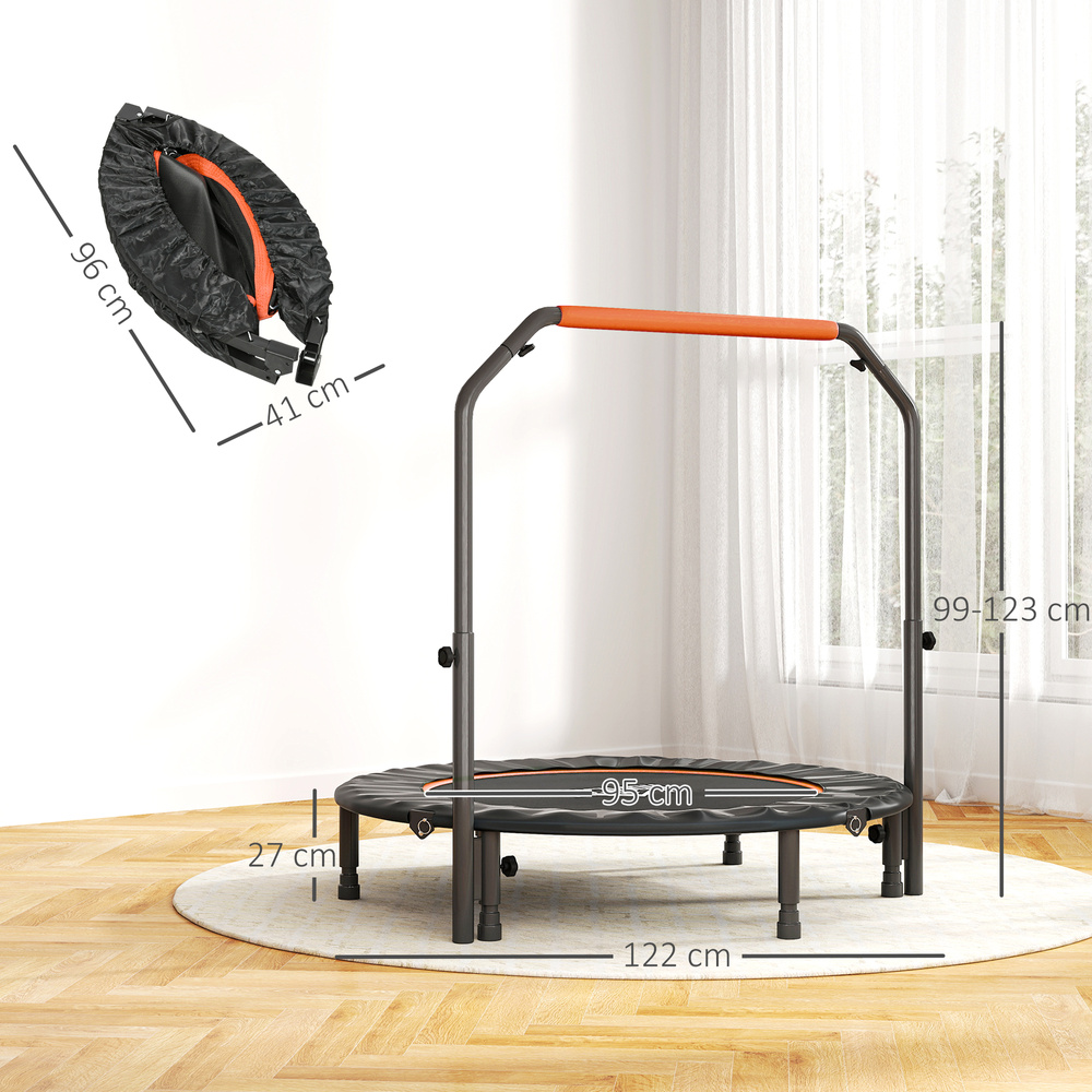 HOMCOM 48" Foldable Mini Fitness Trampoline, with Adjustable Foam Handle, Orange