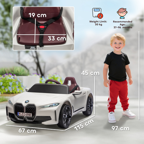 HOMCOM BMW i4 Licensed 12V Kids Electric Ride-On Car, White, Red and Light Blue