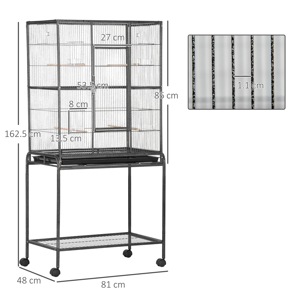 PawHut Large Bird Cage Budgie Cage with Stand, Storage Shelf, Wood Perch for Parrot Canary Parakeet Cockatiels, 81 x 48 x 162.5 cm