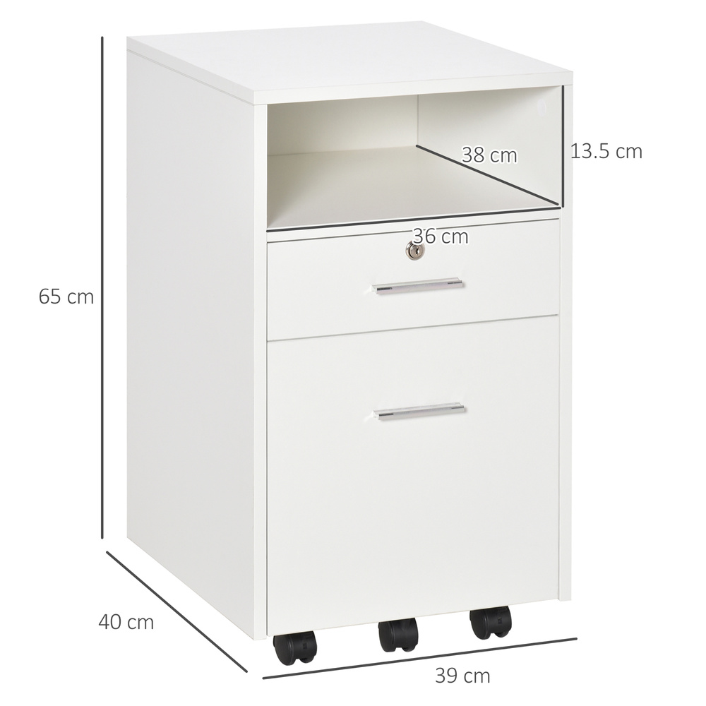 Vinsetto Lockable Two-Drawer Filing Cabinet, with Wheels - White
