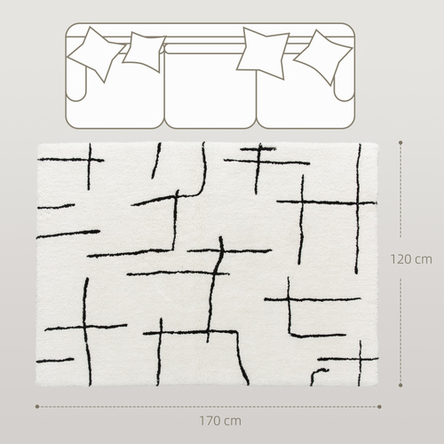 HOMCOM Modern Fluffy Area Rug, Geometric Pattern Washable Rug, Soft High Pile Floor Carpet for Living Room, Bedroom, Dining Room, Home Office, 170 x 120 cm, Cream