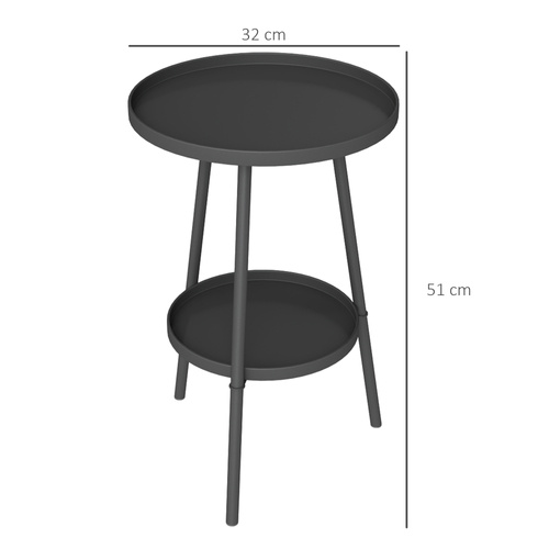 Outsunny Two-Tier Metal Garden Table - Black