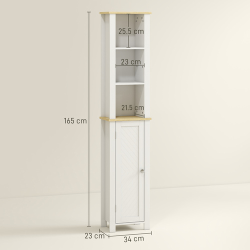 kleankin Slim Bathroom Storage Unit with Open Compartment, Bathroom Storage Cabinet with Adjustable Shelf, 34 x 23 x 165 cm, White