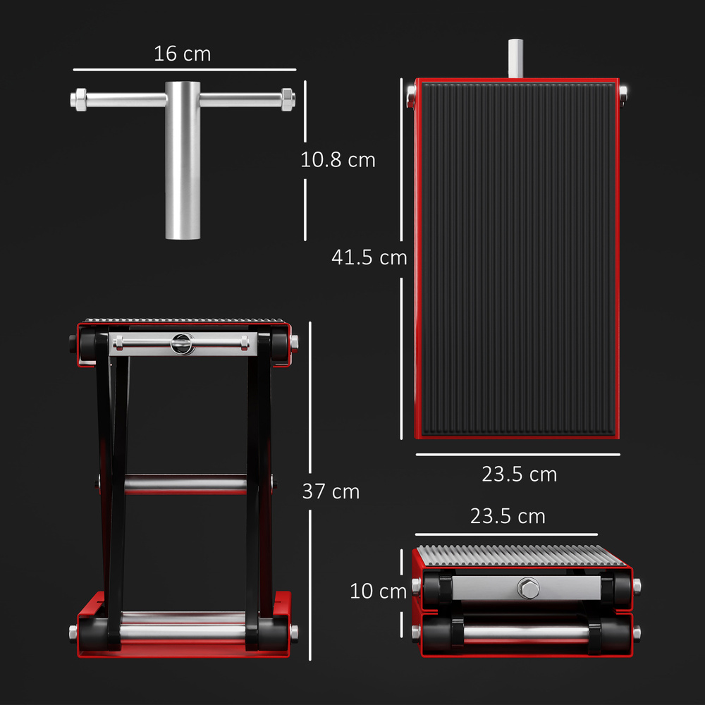 DURHAND 500KG Motorcycle Lift Scissor Jack, Height Adjustable Motorbike Stand with Anti-Slip Wide Deck, Heavy Duty Steel Motorbike Repair Lift Hoist Stand for Home Garage, Red