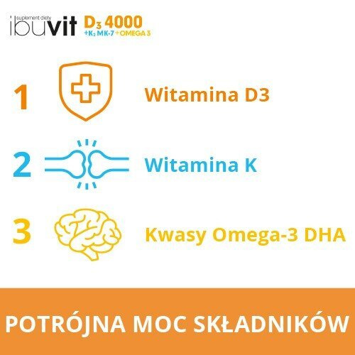 Ibuvit D3 4000 + K2 MK-7 Omega 3 dla Dorosłych powyżej 75 Roku Życia 30 Kapsułek