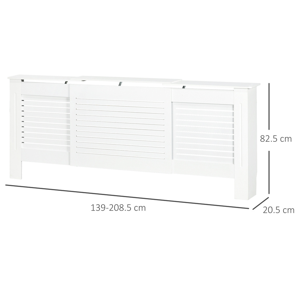 HOMCOM Set of 2 MDF Extendable Radiator Cover with Cabinet Shelving, Home Office Slatted Design, White 139-208.5L x 20.5W x 82.5H cm