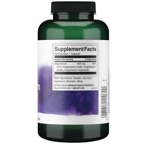 Swanson Triple Magnesium Complex 400mg na Mięśnie i Nerwy 300 Kapsułek