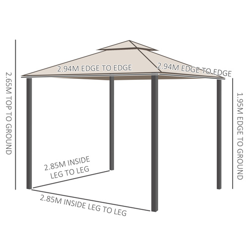 Outsunny Outdoor Gazebo, 2-tier Roof W/Netting, 295L x 295W x 263Hcm-Taupe