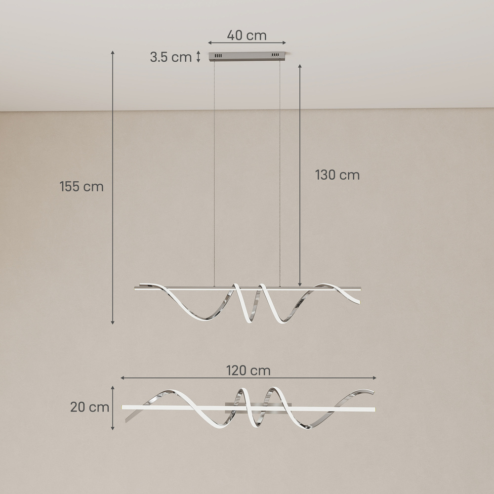 HOMCOM Pendant Light with 3 Colour Temperatures - Silver Tone