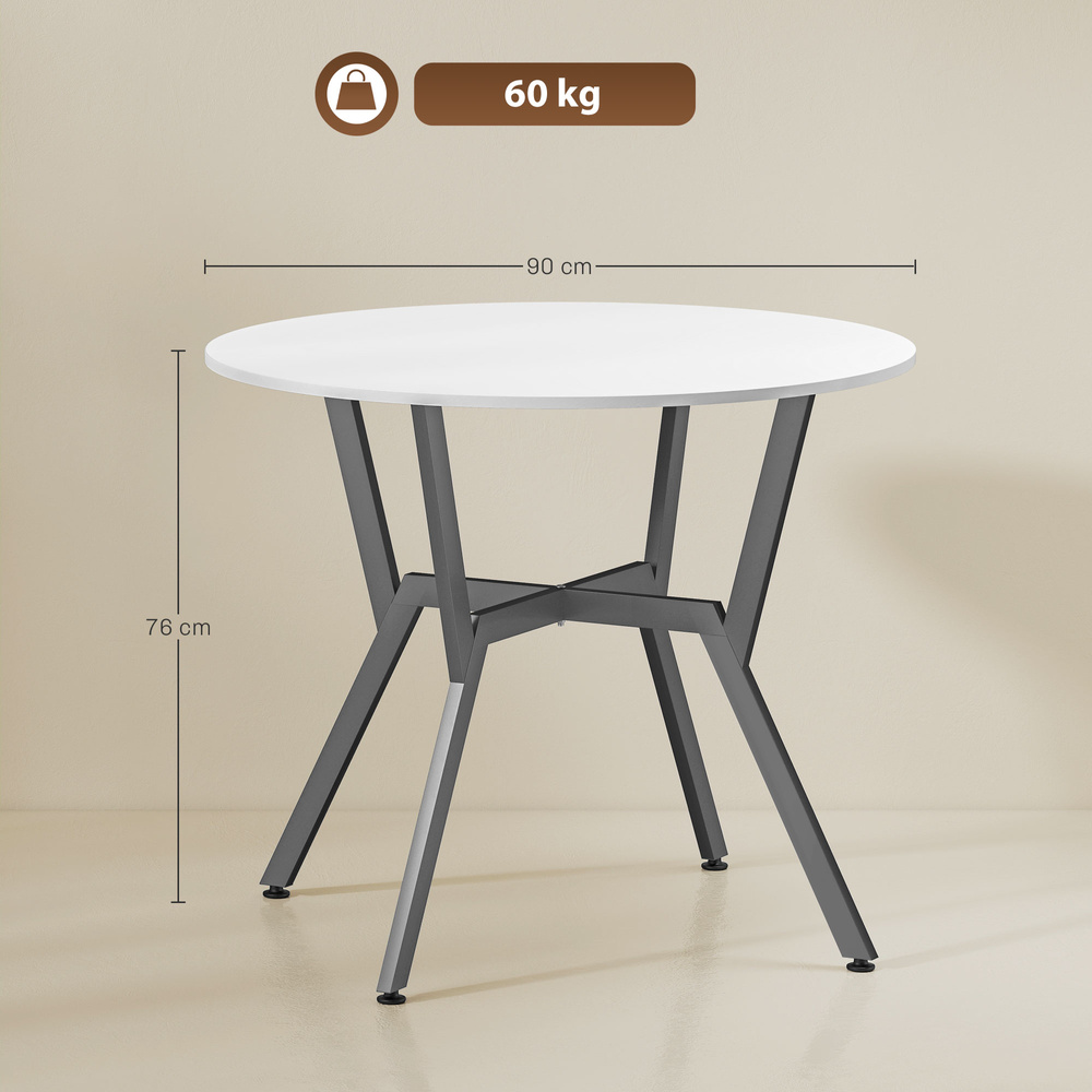 HOMCOM Dining Table, Round Kitchen Table with Black Legs for Living Room, Dining Room 90 x 76 cm, High Gloss White