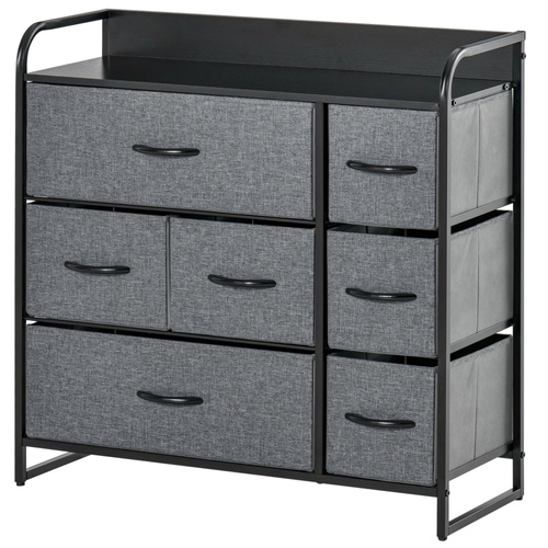 HOMCOM Chest of Drawers with 7 Foldable Drawers, 3-Tier Fabric Bedroom Dresser, Clothes Storage Unit for Bedroom, Living Room, Grey