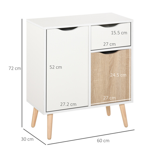 HOMCOM Sideboard Floor Cabinet Storage Cupboard with Drawer and Solid Wood Legs for Bedroom, Living Room, Entryway, Brown