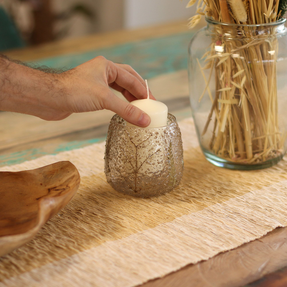 Natural Floral Glass - Straight Candle Holder - Pino - (10x9cm)