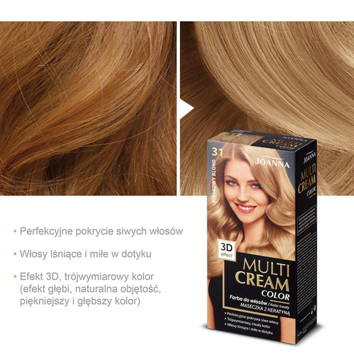 Joanna Multi Cream Trwały Intensywny Kolor Włosów Farba Pielęgnująca 31 Piaskowy Blond 60x40x20g