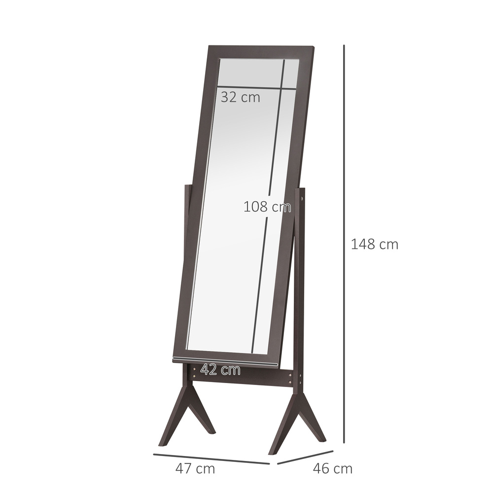 HOMCOM Full Length Mirror, Freestanding Adjustable Angle Dressing Mirror for Bedroom, Living Room, 148 x 47 cm, Brown