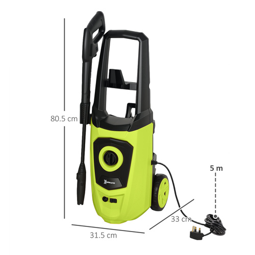 DURHAND 1800W High Pressure Washer, 150 Bar Pressure, 510 L/h Flow, High-Performance Portable Power Washer Jet Wash Cleaner with 6M Hose, Snow Foam Bottle for Garden, Car, Furniture, Green