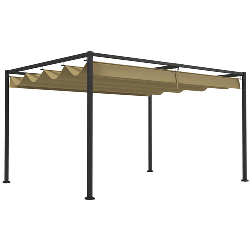 Outsunny 3x2m Metal Pergola with Retractable Roof, Garden Gazebo Canopy Shelter for Outdoor, Patio, Khaki