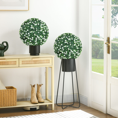 HOMCOM Set of Two Artificial Boxwood Balls Plants - White