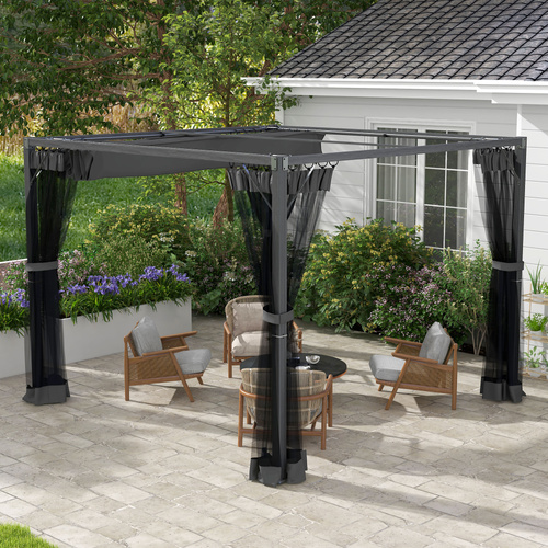 Outsunny 3 x 3m Aluminium Frame Pergola, with Retractable Roof - Dark Grey