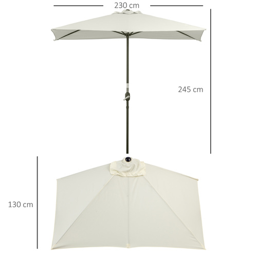 Outsunny Balcony Half Parasol Semi Round Umbrella Patio Crank Handle (2.3 m, Beige)- NO BASE INCLUDED