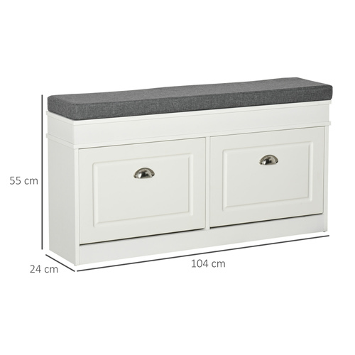 HOMCOM Shoe Storage Bench with Seat Cushion, 2 Drawers, Adjustable Shelf for Entryway, Living Room, White