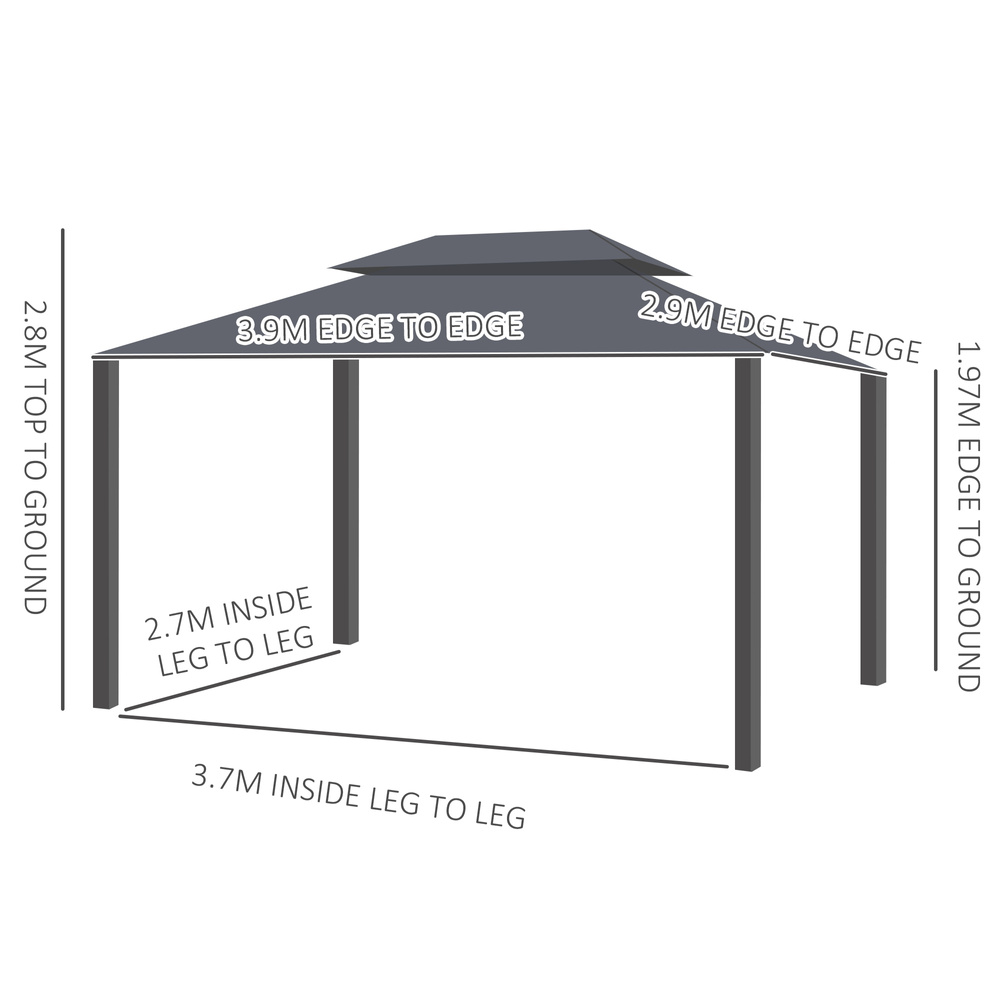 Outsunny 3 x 4m Aluminium Garden Gazebo, Marquee Canopy Shelter Pavilion Party Tent with Nets and Curtains for Garden and Deck, Black