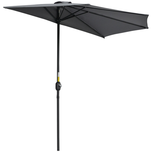 Outsunny 3(m) Half Parasol Semi Round Umbrella Patio Metal Frame Crank Handle for Balcony-- NO BASE INCLUDED, Grey