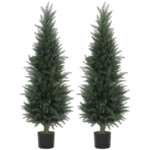 HOMCOM Set of Two Artificial Cypress Trees - Green